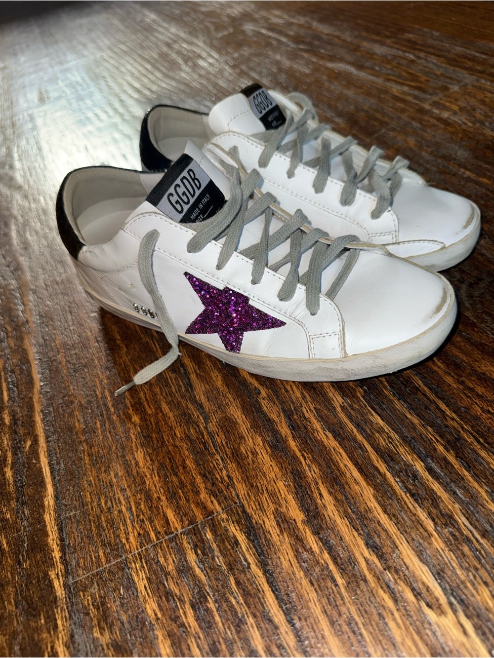 Golden Goose White Leather Sneakers with Purple Glitter Star - Picture 2 of 5